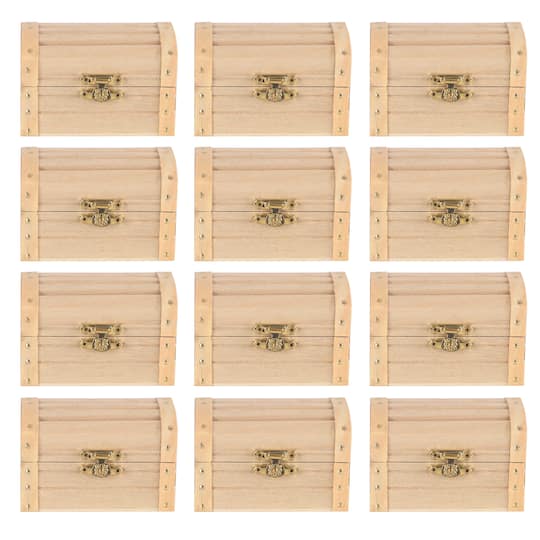 12 Pack: 3.5" Wood Treasure Chest by Make Market®